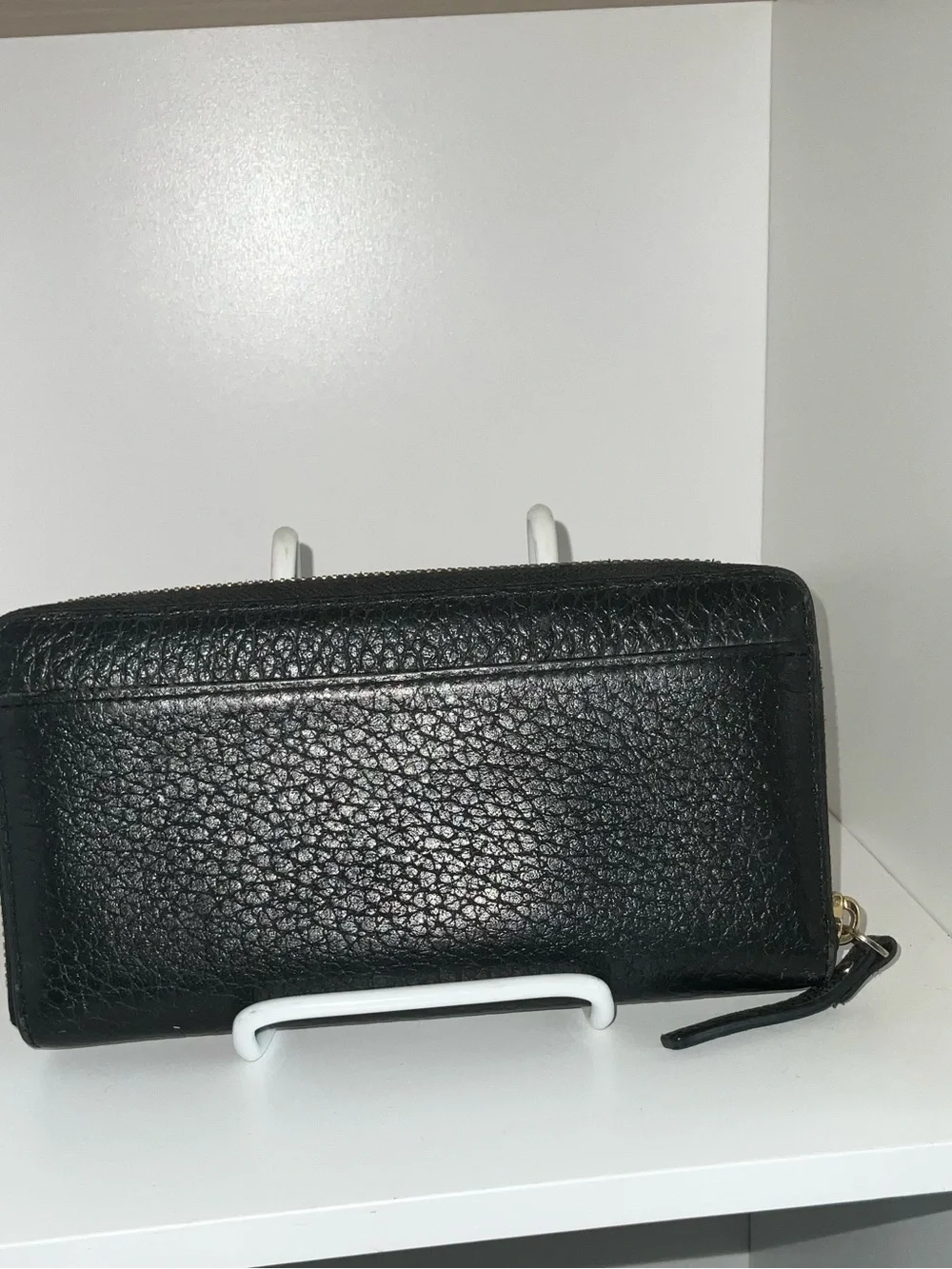 kate spade Black Leather Zip-Around Card Wallet with Gold Hardware
